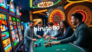 Engaging players at the birutoto slot machines and poker tables in a dynamic casino environment.