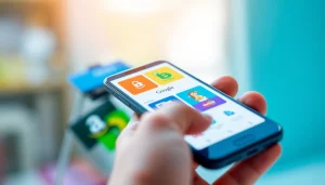 스마트폰과 다채로운 기프트 카드가 안전한 결제 환경에서 함께 시연되는 상품권소액결제의 모습