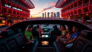 World Cup Group Transportation with luxury limousine and excited fans in Los Angeles.