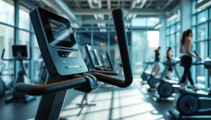 Elliptical machine manufacturer showcasing modern gym equipment in action.