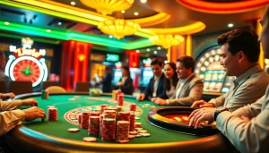 Engage in a thrilling poker game at the casino, aiming for a net win amidst vibrant colors and excitement.