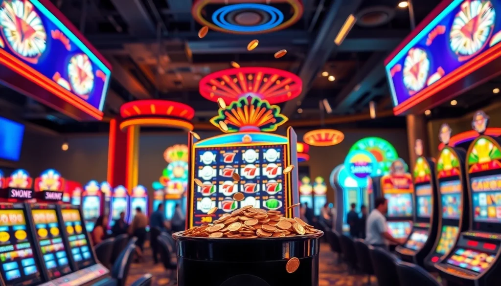 Petanitoto menarik pemain dengan slot machine bersinar dan suasana energik di kasino.