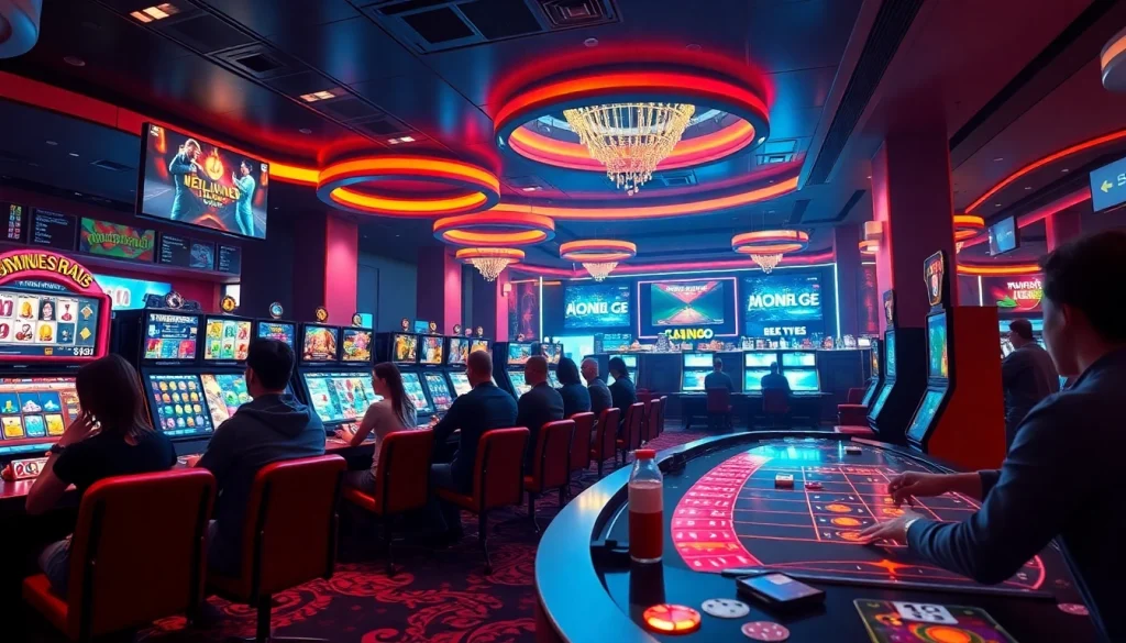 Exciting gaming scene showcasing แบรนด์ F168's modern online casino experience with vibrant colors and engaging players.