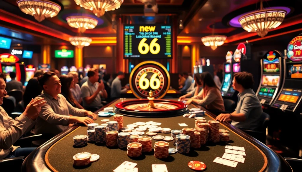 A dynamic gaming experience at new 66 casino featuring vibrant poker tables and exhilarating gameplay.