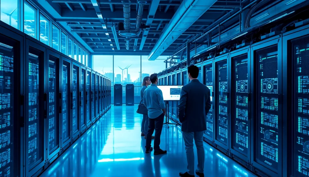 Innovative crypto mining site with advanced AI technology and renewable energy sources.