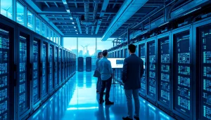 Innovative crypto mining site with advanced AI technology and renewable energy sources.