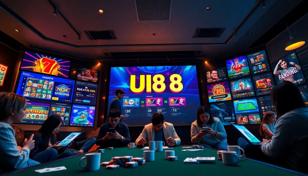 UU88 online gambling scene featuring diverse players enjoying casino games and sports betting.