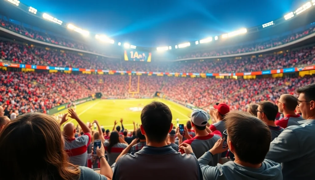 Fans enjoying sports betting Georgia at a vibrant stadium during an exhilarating sports event.