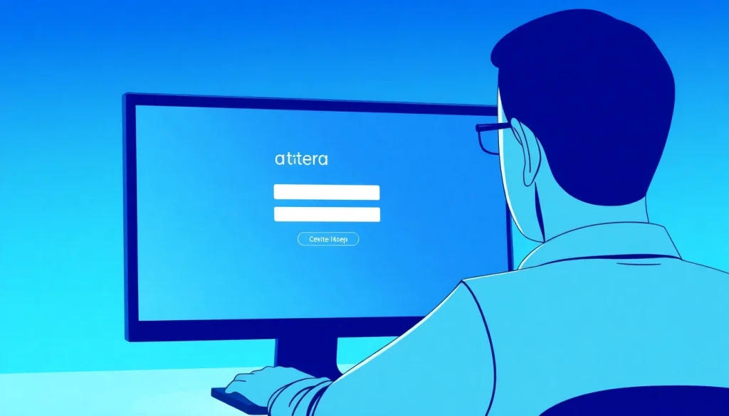 Atera login interface displayed on a computer screen, showcasing security features and user engagement.
