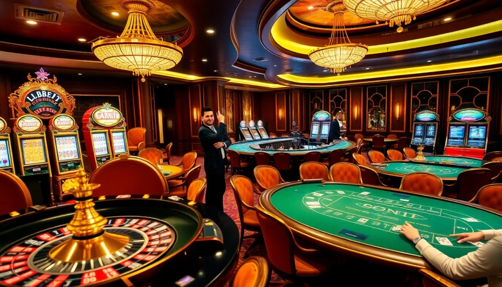 Players enjoying thrilling games at s88vip's luxurious casino tables and slot machines.