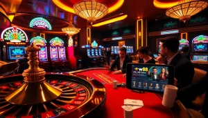 Experience thrilling gameplay at w88 with an engaging scene of poker and roulette.
