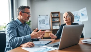 Księgowość dla firmy budowlanej w profesjonalnym biurze z rozmowami finansowymi.