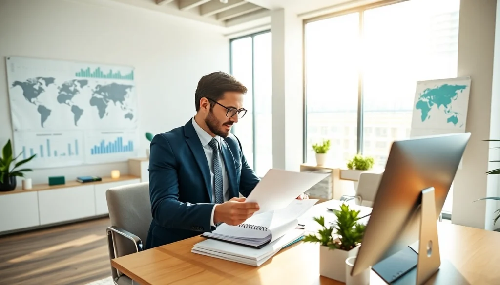 Engaging display on global wealth scope showing a financial planner at work.
