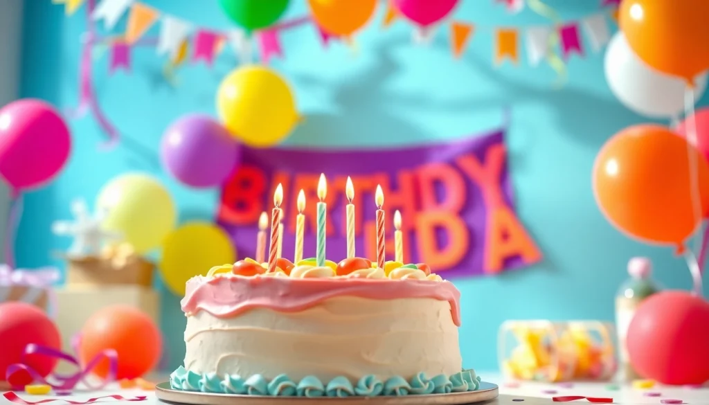 Celebrate a customizable birthday party with vibrant decorations and a beautifully designed cake.