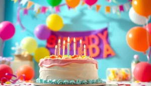 Celebrate a customizable birthday party with vibrant decorations and a beautifully designed cake.