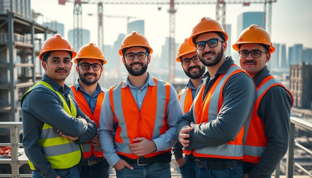Highlighting construction site safety practices among workers in vibrant safety gear.