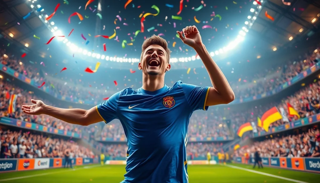 ฉลองประตูของนักเตะ ฟุตบอลพรีเมียร์ลีกลิเวอร์พูล ที่สนามที่เต็มไปด้วยแฟนบอล