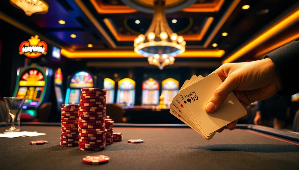 Experience thrilling gameplay at Haywin casino with dynamic poker chip action and vibrant slot machines.
