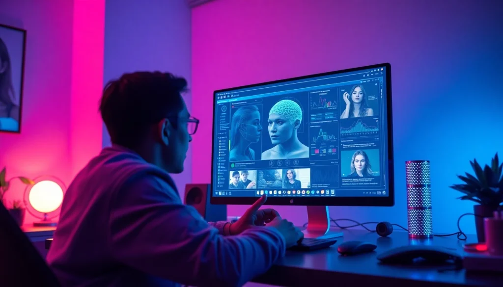 Engaging with NSFW AI technology in a futuristic digital workspace.