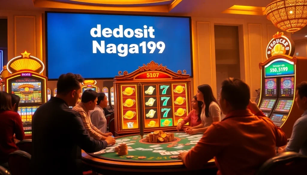 Exciting casino gaming showcasing deposit pulsa Naga169 with vibrant slots and engaging players.