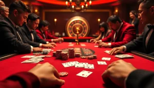 Players strategizing at a high-stakes poker table while enjoying the thrill of haywin gambling.
