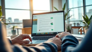 在现代办公室的笔记本电脑上使用 WhatsApp Web 进行互动。