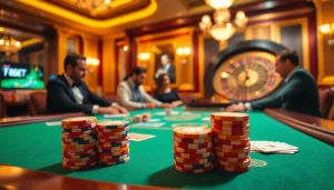 Win big with F8BET at an exciting poker table surrounded by vibrant casino atmosphere.