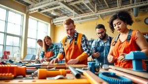Training students at Trade School Tennessee with hands-on tools in a vibrant classroom.