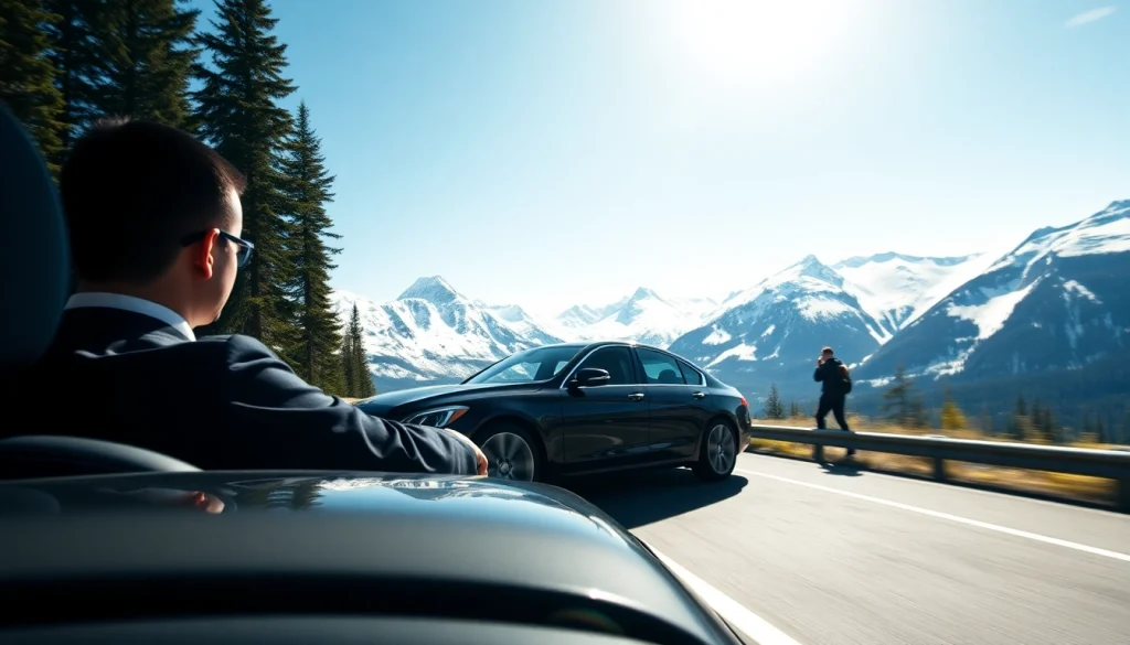 Offering car service YVR to Whistler, a luxury vehicle on a scenic mountain road.