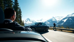 Offering car service YVR to Whistler, a luxury vehicle on a scenic mountain road.
