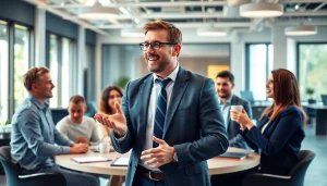 Engaging business coach in Los Angeles leading a dynamic discussion with clients.