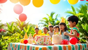 Celebrate a lively Singapore birthday party with joyful children and colorful decorations.