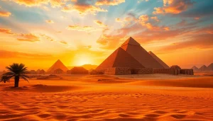 Stunning view of pyramids at sunset highlighting their ancient architecture and beauty.