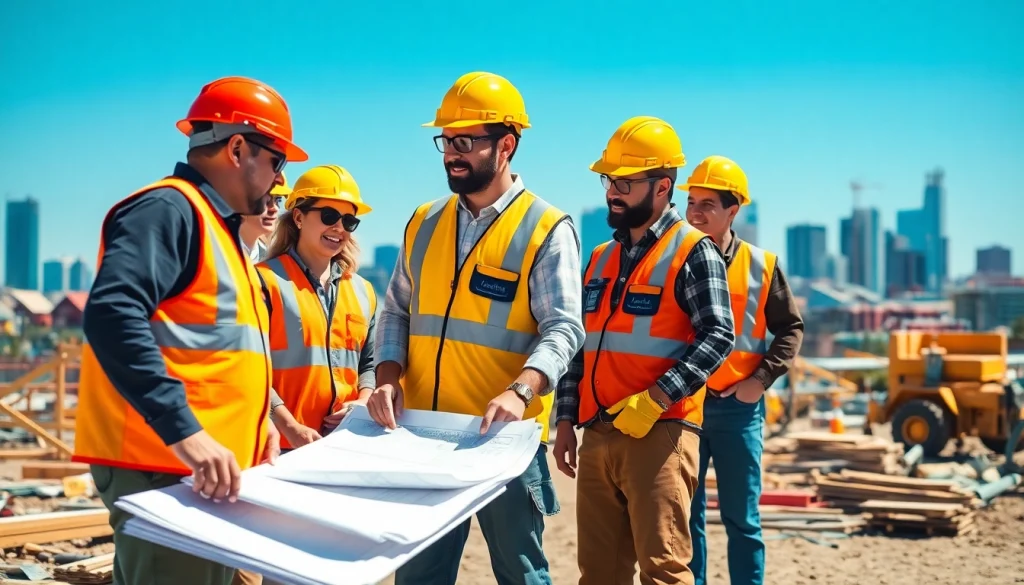 Engaged team at a construction site representing the construction association denver in a collaborative setting.