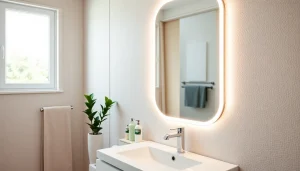 Erleben Sie den sonni badspiegel mit Beleuchtung in einem modernen Badezimmer-Setup.