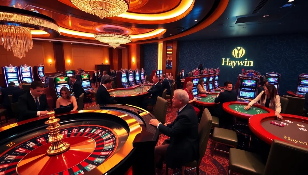 Haywin casino scene depicting excitement at a roulette table with players engaged.