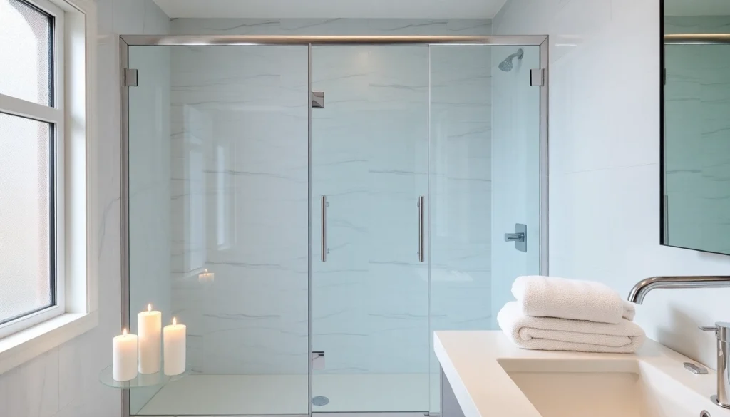 Showcase of stylish shower doors uk in a modern bathroom with natural light.