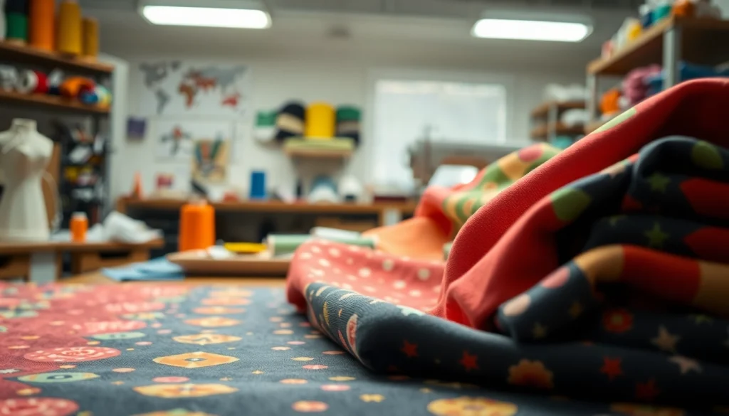 Katoen stof voor kleding met kleurrijke patronen en texturen op een ontwerpers tafel.