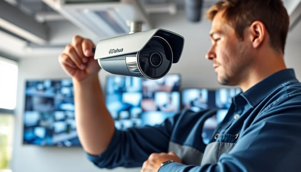 Cámaras Dahua que muestran una instalación de seguridad avanzada para entornos profesionales.