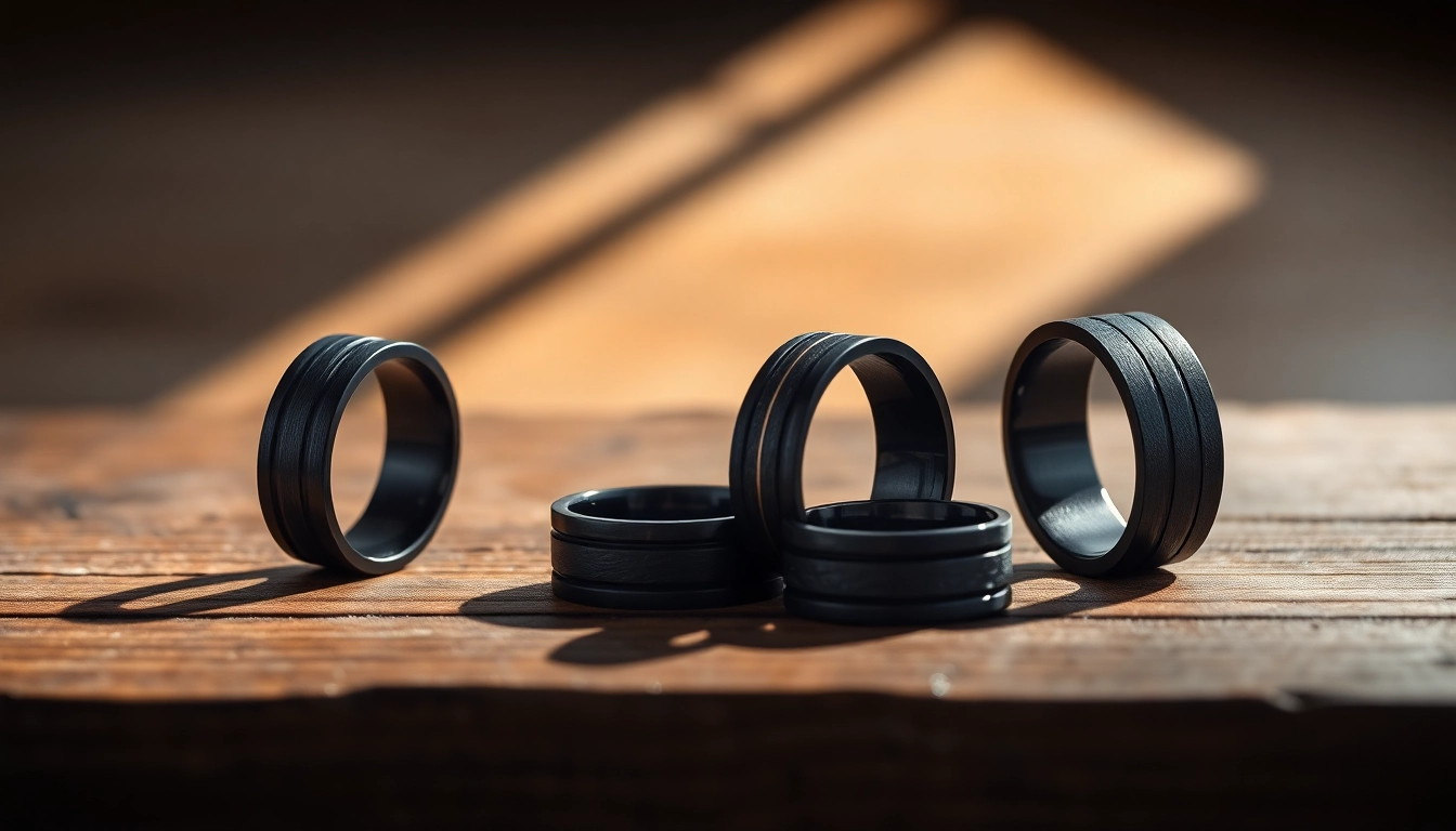 Showcase of exquisite Black Zirconium Rings highlighting their sleek design and unique textures. related image